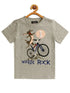 Kids Grey Bicycle Printed Round Neck T-shirt