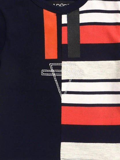 Kids Navy Blue & Maroon Colour Block Round Neck Cotton T-shirt freeshipping - Ladore