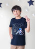 Kids Navy Half Sleeves Space Cotton T-shirt