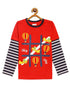 Kids Red Full Sleeves Tic-Tac-Toe Print T-shirt