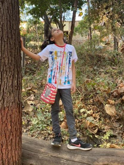 Kids White Abstract Printed Round Neck Cotton T-shirt freeshipping - Ladore