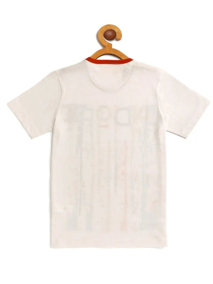 Kids White Abstract Printed Round Neck Cotton T-shirt freeshipping - Ladore
