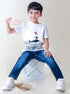 Kids White Surfer Printed Round Neck Cotton T-shirt