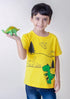Kids Yellow Half Sleeves Dinosaurus Print Cotton T-shirt