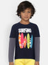 Navy Surfers Printed Colourblock Round Neck Cotton T-shirt