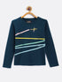 Teal Aircraft Route Printed Round Neck Cotton T-shirt